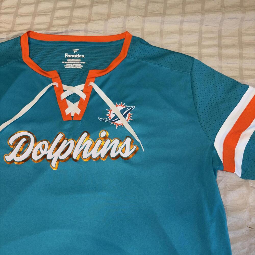 New Fanatics NFL Miami Dolphins Women's 3XL necktie Jersey Blue/orange Dolphins - Picture 3 of 7
